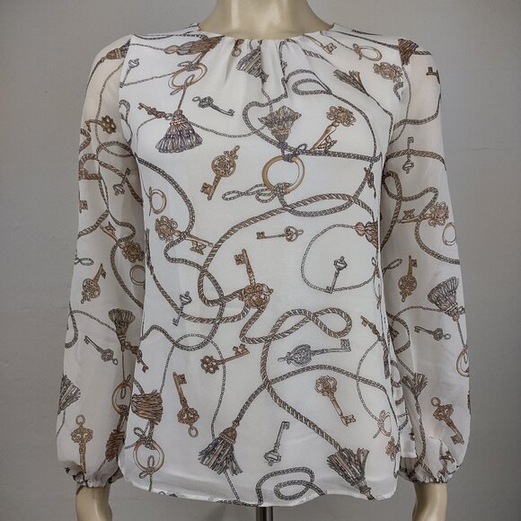 NWT WHBM White House Black Market white keys and rope layered blouse ladies XXSP - Picture 1 of 10